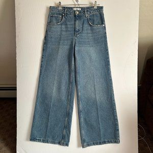 MANGO MNG Wide Leg High Rise Jeans Light Wash Rigid Denim Size 8